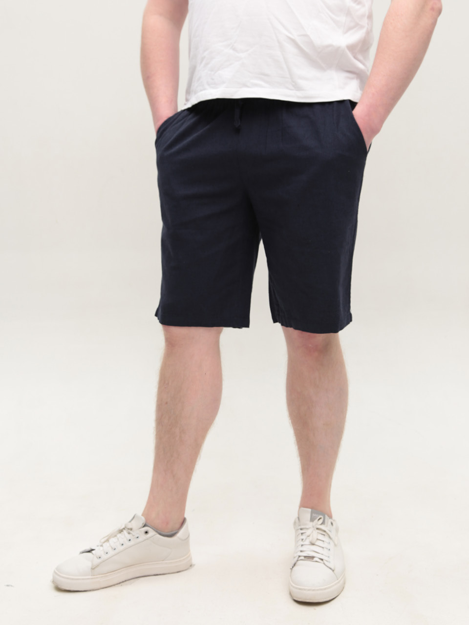 Шорти чоловічі темно-сині лляні на резинці 8603-4