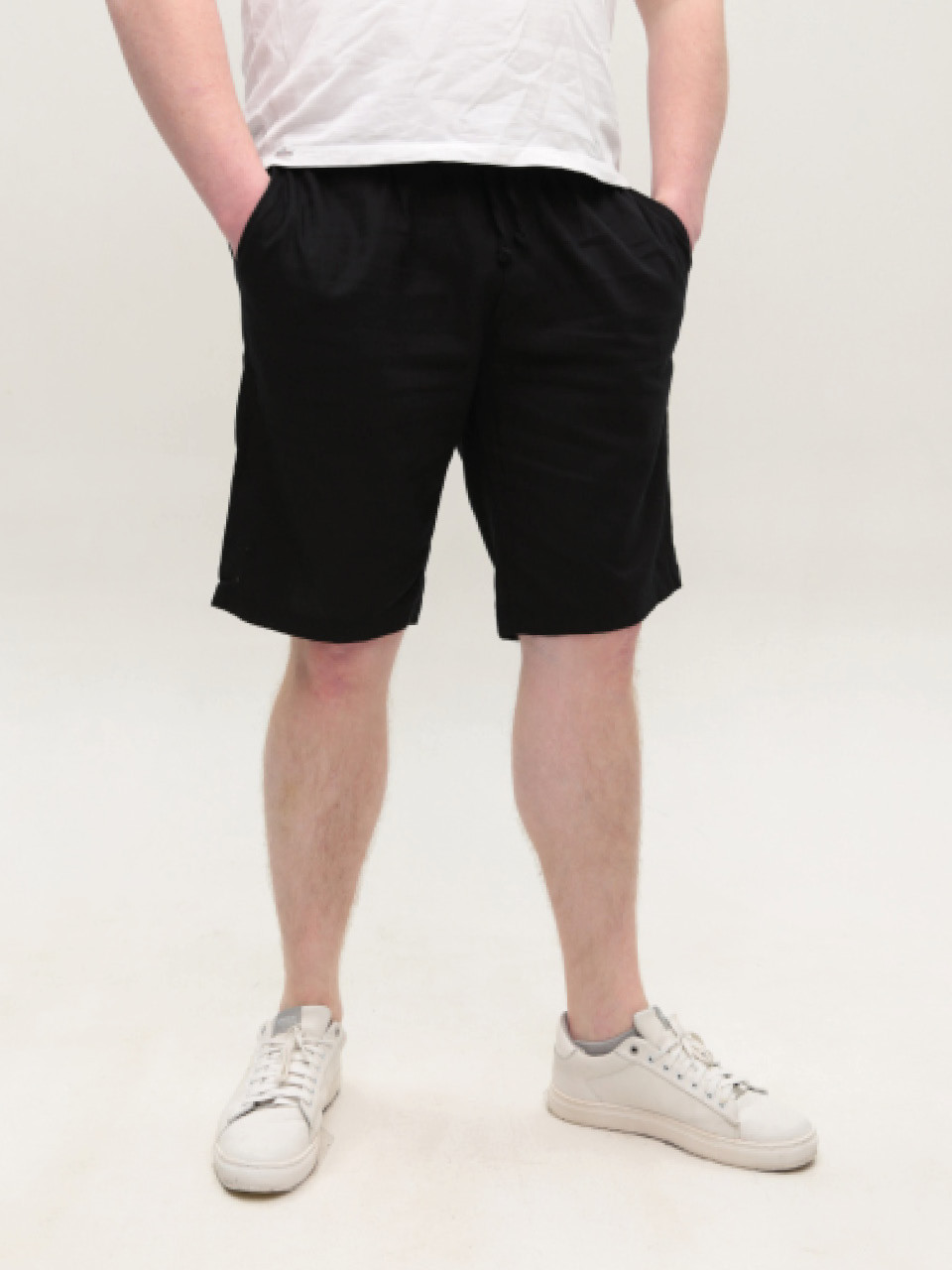 Шорты мужские черные льняные на резинке 8603-6