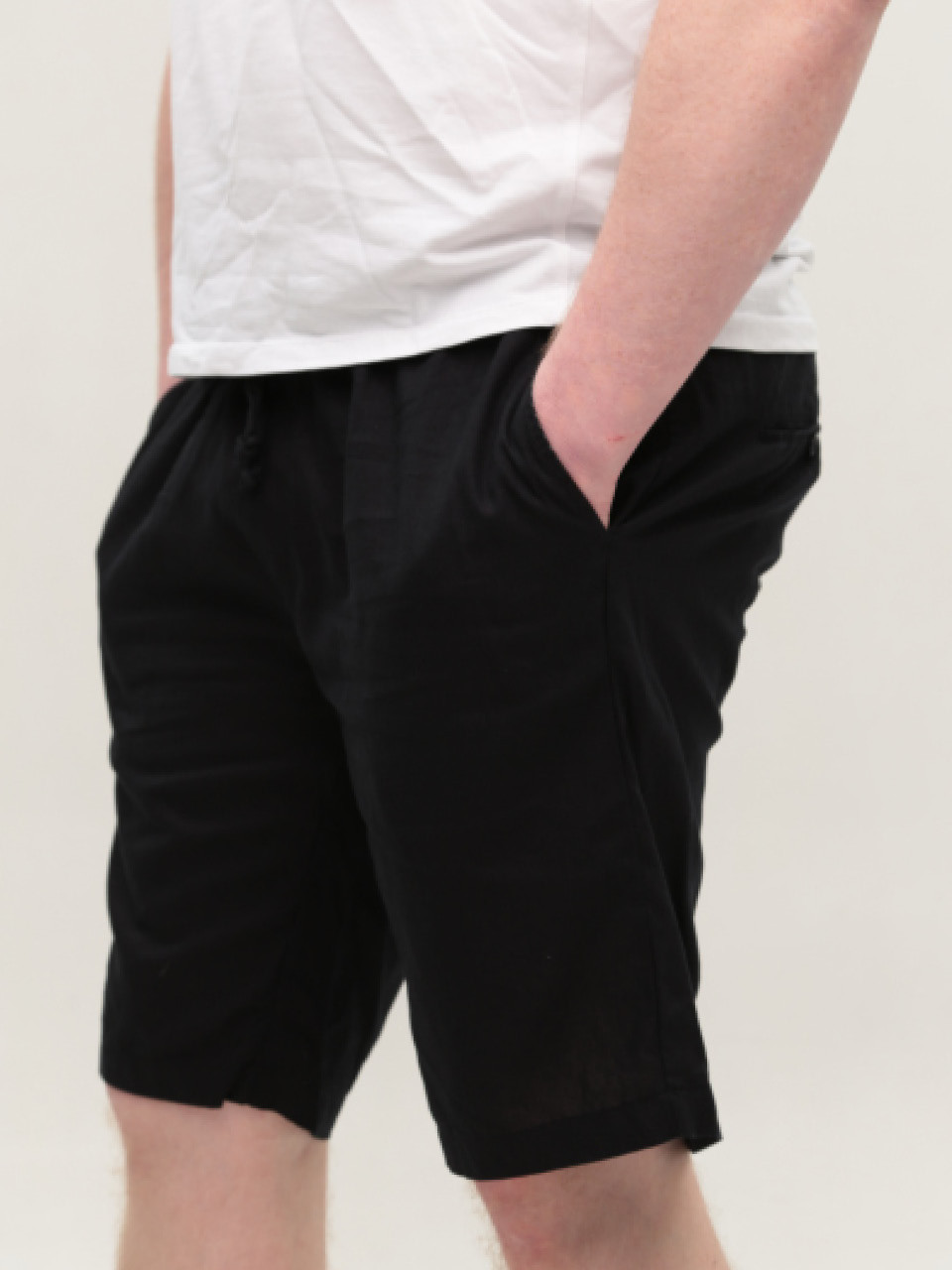 Шорты мужские черные льняные на резинке 8603-6