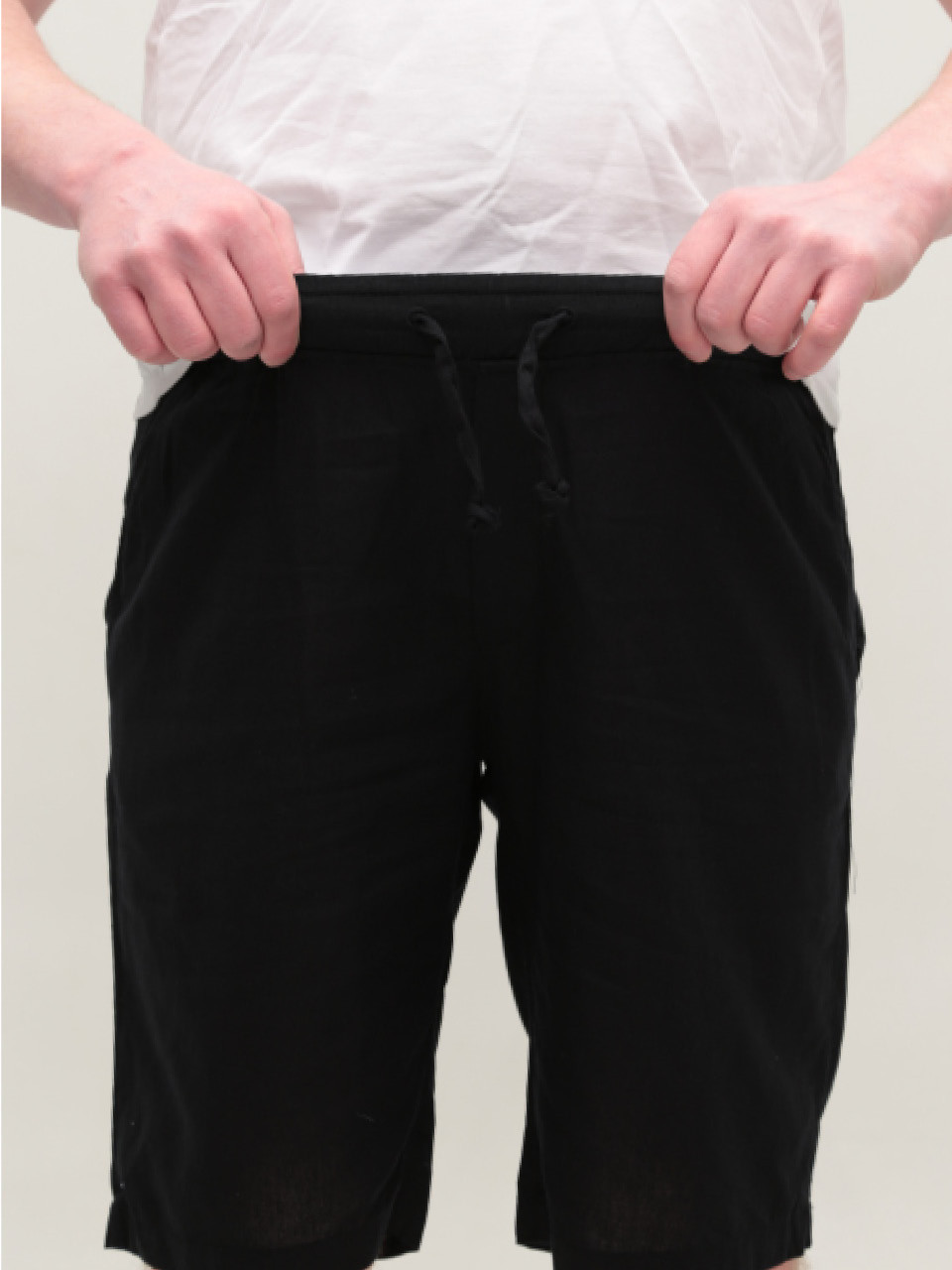 Шорты мужские черные льняные на резинке 8603-6