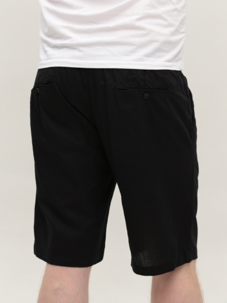 Шорты мужские черные льняные на резинке 8603-6