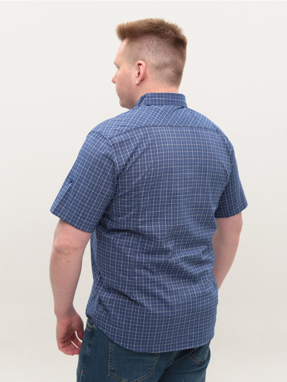 Сорочка чоловіча синя в клітку короткий рукав 403