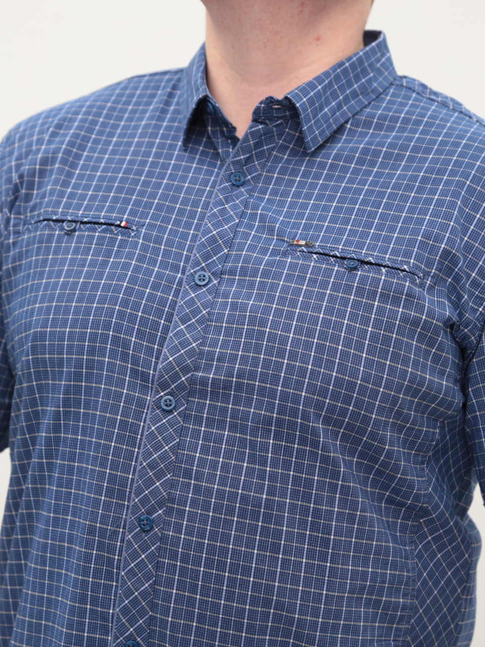 Сорочка чоловіча синя в клітку короткий рукав 403