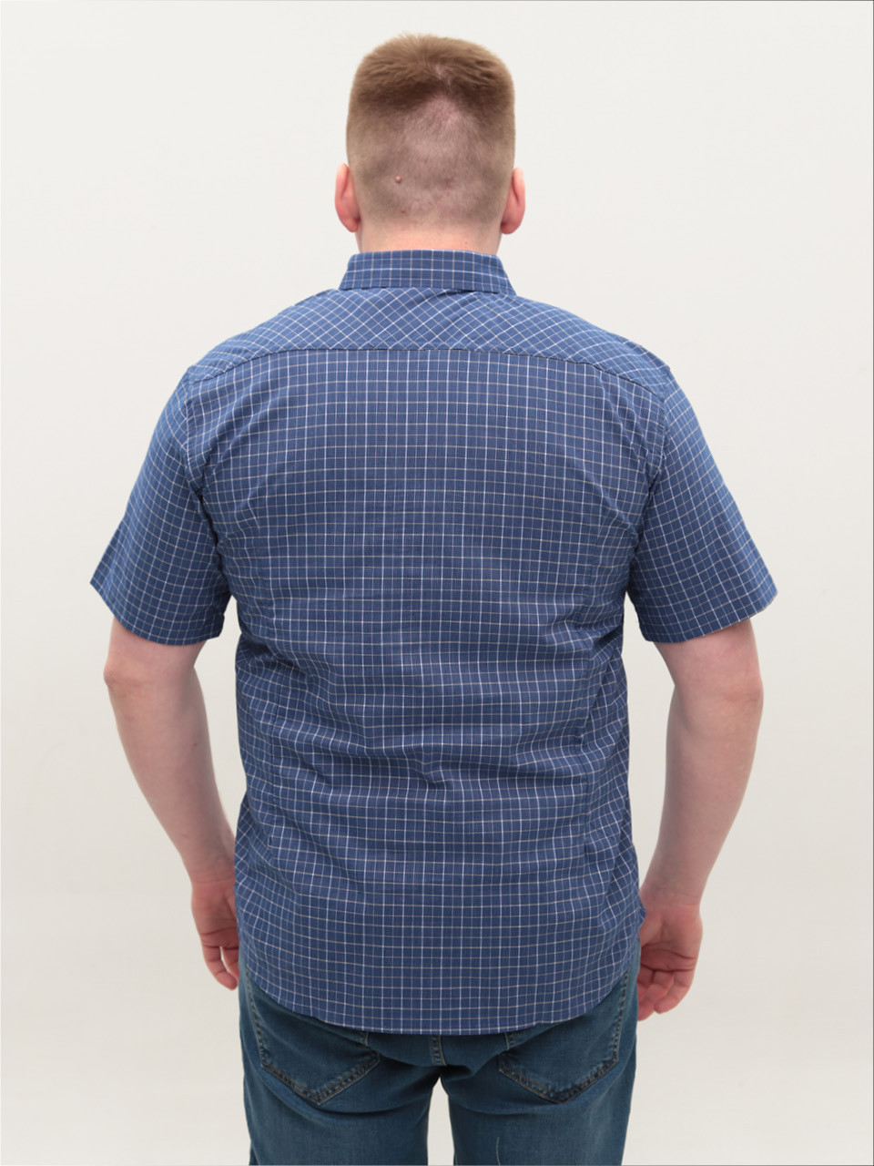 Сорочка чоловіча синя в клітку короткий рукав 403