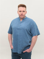 Сорочка чоловіча синя лляна великі розміри 302-B-07