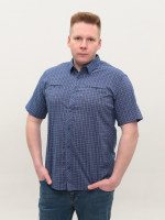 Рубашка мужская синяя в клетку короткий рукав большие размеры 403-B