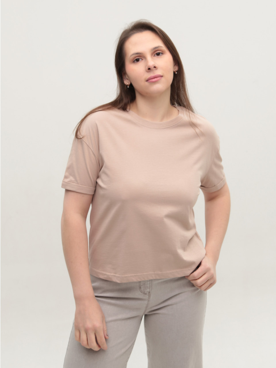 Футболка женская бежевая укороченная W-30-06
