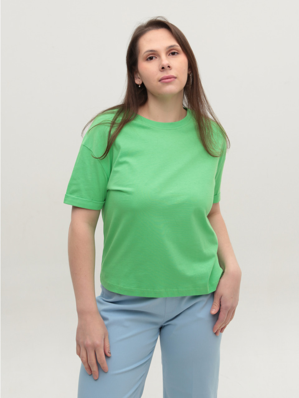 Футболка женская зеленая укороченная W-30-03