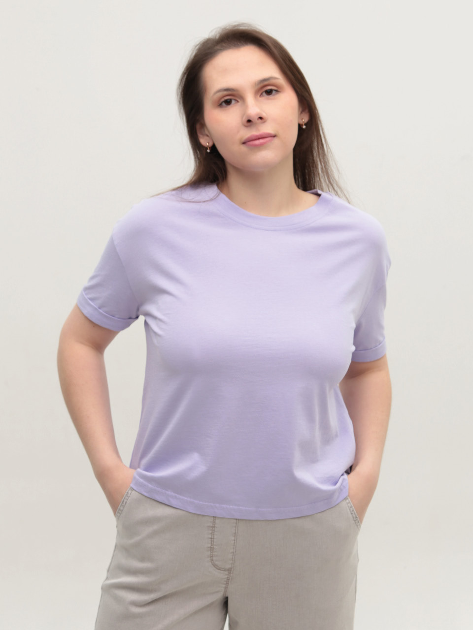 Футболка женская сиреневая укороченная W-30-02