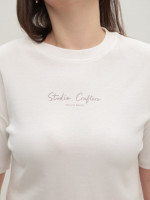 Футболка женская белая укороченная 114-12