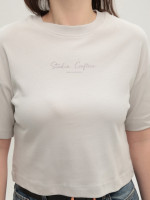 Футболка женская светло-серая укороченная 114-18