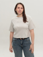 Футболка женская светло-серая укороченная 114-18