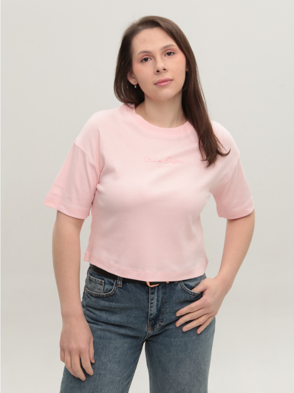 Футболка жіноча рожева укорочена 114-19