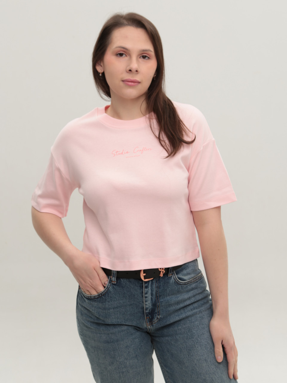 Футболка жіноча рожева укорочена 114-19